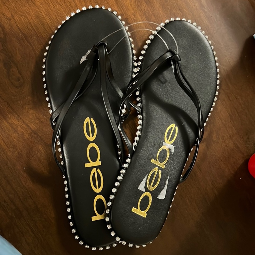 Black Bebe rhinestone sandals size 7